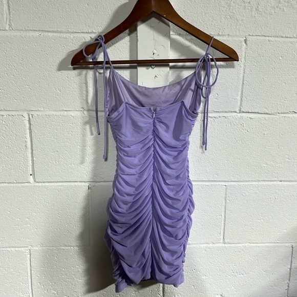 Princess Polly Lilac Purple Mesh Moffett Ruched Bodycon Mini Dress Size 2 - Picture 5 of 5
